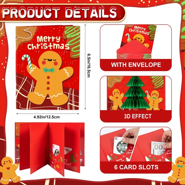 Alt view image 2 of 6 - 6 Slots 3D Honeycomb Christmas Gift Card Booklet with Envelopes | Gingerbread Christmas Gift Card Money Holders with Envelopes Surprise Cash Gift Card Holder for Xmas Party Supplies