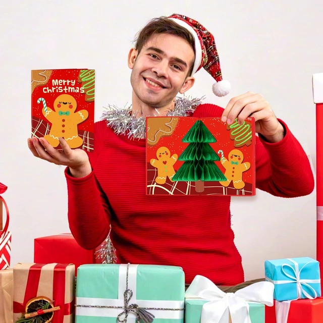Alt view image 6 of 6 - 6 Slots 3D Honeycomb Christmas Gift Card Booklet with Envelopes | Gingerbread Christmas Gift Card Money Holders with Envelopes Surprise Cash Gift Card Holder for Xmas Party Supplies