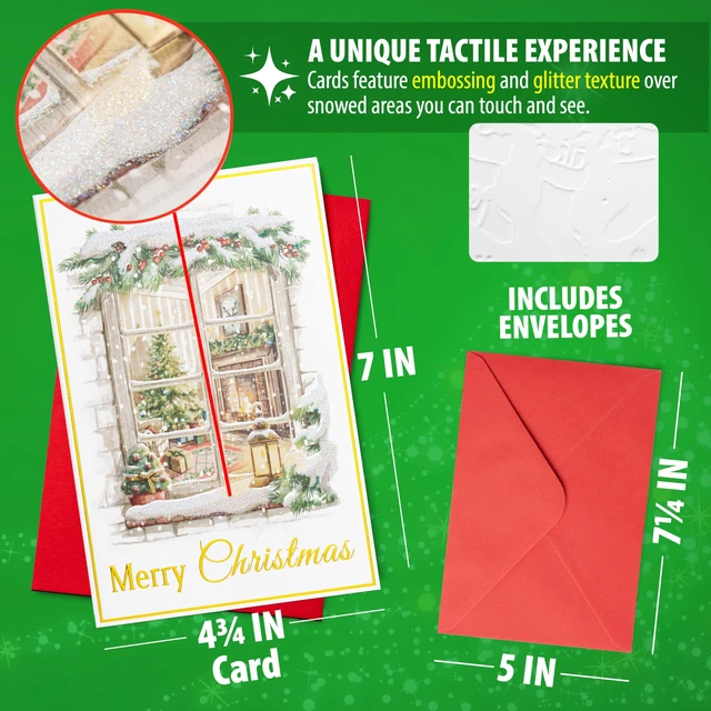 Alt view image 2 of 6 - 24 Christmas Cards Assortment, Festive Gold Foil Glitter Watercolor Bulk Xmas Cards with Envelopes & Messages - 6 Patterns, 4 3/4" x 7" for Friends, Family, Kids, Boys & Girls