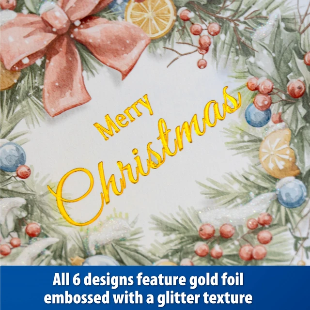 Alt view image 3 of 6 - 24 Christmas Cards Assortment, Festive Gold Foil Glitter Watercolor Bulk Xmas Cards with Envelopes & Messages - 6 Patterns, 4 3/4" x 7" for Friends, Family, Kids, Boys & Girls