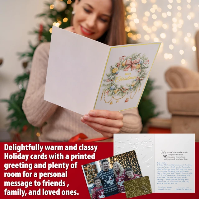 Alt view image 6 of 6 - 24 Christmas Cards Assortment, Festive Gold Foil Glitter Watercolor Bulk Xmas Cards with Envelopes & Messages - 6 Patterns, 4 3/4" x 7" for Friends, Family, Kids, Boys & Girls