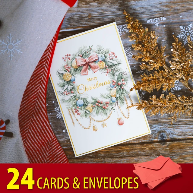 Alt view image 5 of 6 - 24 Christmas Cards Assortment, Festive Gold Foil Glitter Watercolor Bulk Xmas Cards with Envelopes & Messages - 6 Patterns, 4 3/4" x 7" for Friends, Family, Kids, Boys & Girls