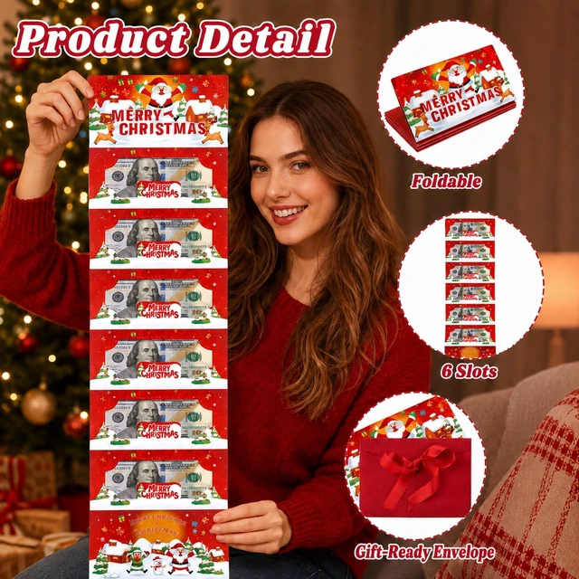 Alt view image 3 of 7 - Christmas Gift Card Book for Adults, Money Holder for Cash Gift | Paper Multi-Slot Holder, 34.39 In, For Money Gift Ideas, Cash Gift Ideas And Gift Envelopes For Cash Christmas Gifting