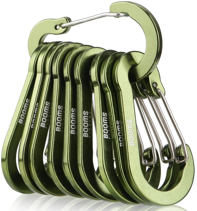 Main image of CC5 Multi-Use Carabiner Clips, 10 Pack 2.7" Small Caribeener Clips, Mini Keychain Caribeaner Clip, Aluminum D Ring Carabiners, Green