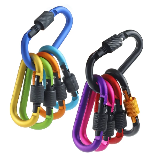 Alt view image 2 of 7 - 10 Pack Aluminum D Ring Key Rings Hiking Clips Locking Carabiner for Hiking Camping Fishing and Outdoor UseClips with Screw Gate Multicolored