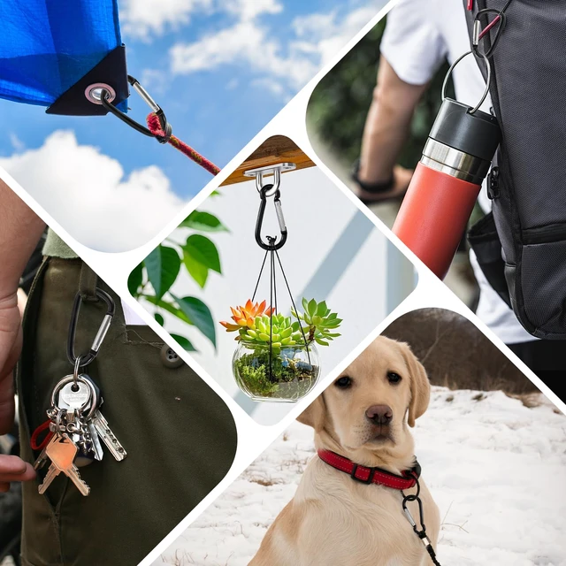 Alt view image 4 of 7 - 3 Inch Black Carabiner Clip Light Duty, 10 Pack Aluminum Carabiner, D Ring Carbineers Clip Keychain for Keys Camping Boating Backpack