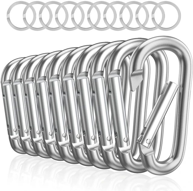 Main image of 3" Aluminum Carabiner D Ring, Keychain Spring Snap Hooks 10 Pack | Multipurpose Key Clips for Bag Buckle, Backpack, Water Bottle, Dog Leash, Camping, Hiking, Fishing & Outdoor Accessories