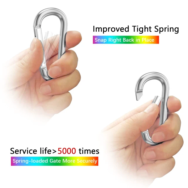 Alt view image 3 of 7 - 3" Aluminum Carabiner D Ring, Keychain Spring Snap Hooks 10 Pack | Multipurpose Key Clips for Bag Buckle, Backpack, Water Bottle, Dog Leash, Camping, Hiking, Fishing & Outdoor Accessories