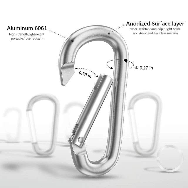 Alt view image 4 of 7 - 3" Aluminum Carabiner D Ring, Keychain Spring Snap Hooks 10 Pack | Multipurpose Key Clips for Bag Buckle, Backpack, Water Bottle, Dog Leash, Camping, Hiking, Fishing & Outdoor Accessories