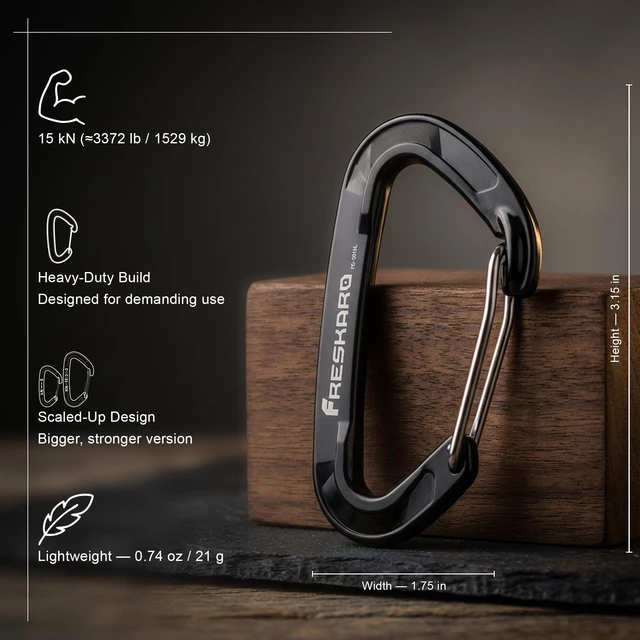 Alt view image 2 of 7 - 15kN Heavy Duty Wiregate Carabiners Clips, Wire Gate Spring Snap Quick Draws, for Camping Hiking, Hammocks, Aluminium Caribeaners for Backpacking and Dog Leash, 4Pack, Black, Medium Size