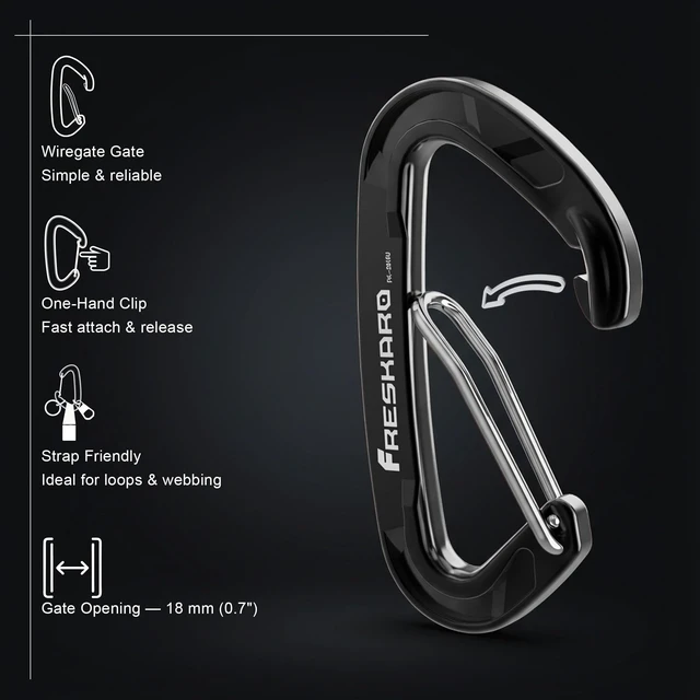 Alt view image 3 of 7 - 15kN Heavy Duty Wiregate Carabiners Clips, Wire Gate Spring Snap Quick Draws, for Camping Hiking, Hammocks, Aluminium Caribeaners for Backpacking and Dog Leash, 4Pack, Black, Medium Size