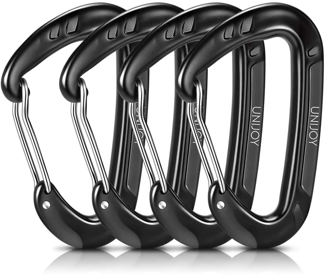 Main image of 12kN Heavy Duty Carabiner Clip: Great for Keys Hammock & Dog Leash | Secures Large Water Bottles & Keys - Small Rustproof Aluminum Wiregate Carbineers - Snag-free D Ring for Camping & Hiking