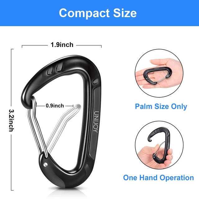 Alt view image 3 of 7 - 12kN Heavy Duty Carabiner Clip: Great for Keys Hammock & Dog Leash | Secures Large Water Bottles & Keys - Small Rustproof Aluminum Wiregate Carbineers - Snag-free D Ring for Camping & Hiking
