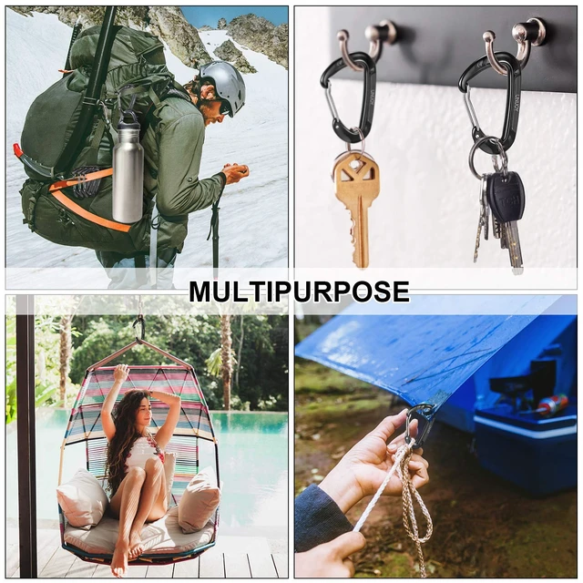 Alt view image 7 of 7 - 12kN Heavy Duty Carabiner Clip: Great for Keys Hammock & Dog Leash | Secures Large Water Bottles & Keys - Small Rustproof Aluminum Wiregate Carbineers - Snag-free D Ring for Camping & Hiking