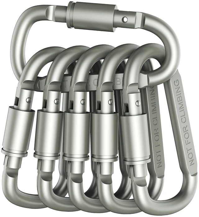 Main image of Premium Aluminum D-Ring Locking Carabiners (Pack of 6) - Lightweight & Durable for Hiking, Camping, Keychains, Dog Leashes & More - NOT for Climbing