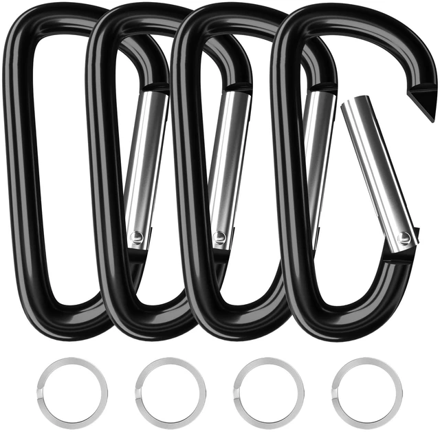 Main image of 5" Large Aluminum Carabiner Clips D Ring, Heavy Duty Snap Hooks | Multipurpose Spring Snap Hooks for Hammock, Large Dog Leash, Backpack, Gym, Camping, Hiking, Keychain & Boat, Set of 4