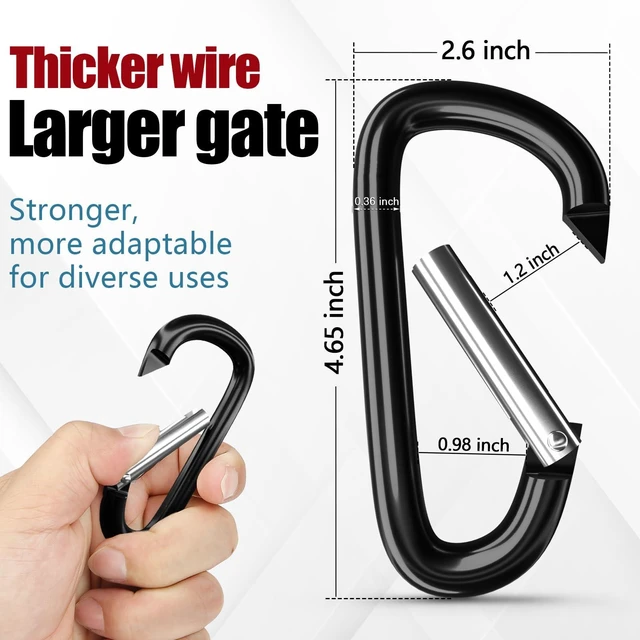 Alt view image 2 of 7 - 5" Large Aluminum Carabiner Clips D Ring, Heavy Duty Snap Hooks | Multipurpose Spring Snap Hooks for Hammock, Large Dog Leash, Backpack, Gym, Camping, Hiking, Keychain & Boat, Set of 4