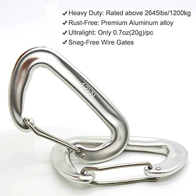 Alt view image 2 of 5 - 12kN 3.2"x2" Heavy-Duty Carabiner Clips - Durable, Lightweight Aluminum Alloy Carabiners for Hiking, Camping, Keychains, Dog Leashes, Hammocks & More(Wire gate,2 Silver)