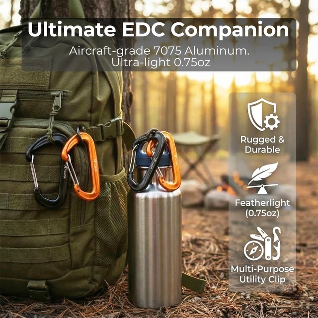 Alt view image 4 of 7 - 12KN Heavy Duty Carabiner Clips - for Hammocks Keys Keychains Dog Leashes | 3.2" Rustproof Aluminium Carbineers - Small Snag-free Caribiners for Hiking Camping with One Hand Operation
