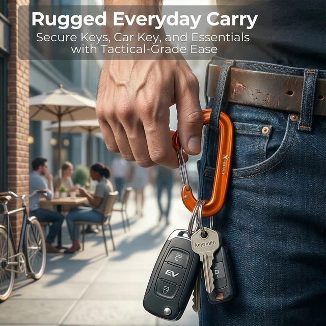 Alt view image 6 of 7 - 12KN Heavy Duty Carabiner Clips - for Hammocks Keys Keychains Dog Leashes | 3.2" Rustproof Aluminium Carbineers - Small Snag-free Caribiners for Hiking Camping with One Hand Operation