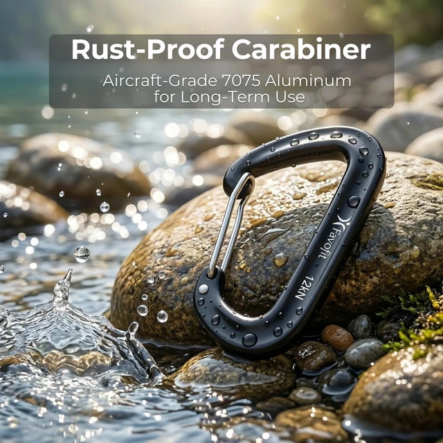 Alt view image 7 of 7 - 12KN Heavy Duty Carabiner Clips - for Hammocks Keys Keychains Dog Leashes | 3.2" Rustproof Aluminium Carbineers - Small Snag-free Caribiners for Hiking Camping with One Hand Operation