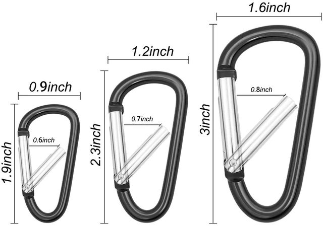 Alt view image 2 of 7 - Carabiner Clip Multi Size Pack, Aluminum Carabiner Includes Small 2 Inch Carbineers, Medium 2.3" D Ring Clip, Large 3 Inch Caribiner Heavy Duty for Backpack (Assorted Sizes-Assorted Colors 12pcs)