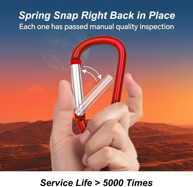 Alt view image 6 of 7 - Carabiner Clip Multi Size Pack, Aluminum Carabiner Includes Small 2 Inch Carbineers, Medium 2.3" D Ring Clip, Large 3 Inch Caribiner Heavy Duty for Backpack (Assorted Sizes-Assorted Colors 12pcs)