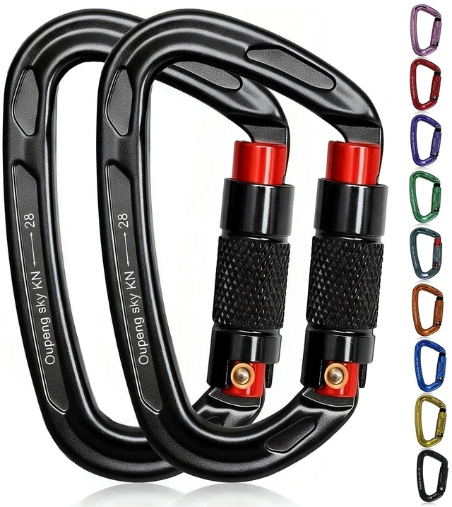 Main image of Auto Locking Carabiner Clips - 28KN (6172lbs) Heavy Duty Caribeaners 2PCS Large Carabiner Clip for KeychainsHammockCamping, Gym, Hiking, Outdoor Dog Leash