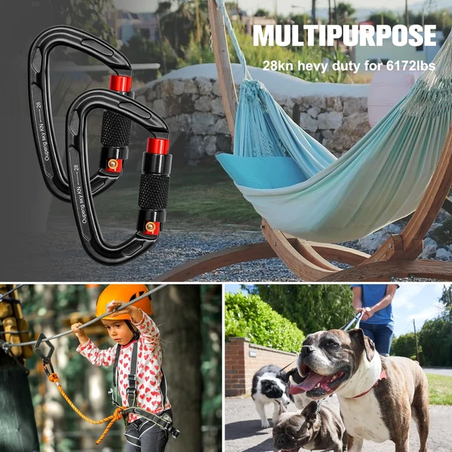Alt view image 5 of 7 - Auto Locking Carabiner Clips - 28KN (6172lbs) Heavy Duty Caribeaners 2PCS Large Carabiner Clip for KeychainsHammockCamping, Gym, Hiking, Outdoor Dog Leash