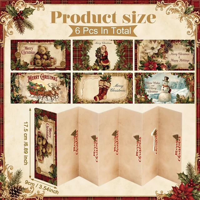 Alt view image 2 of 7 - 6 Pcs Vintage Christmas Money Holders for Cash Gift Card Book | Christmas Money Cards Booklet with Envelopes, Santa Cash Gift Holders 6 Slots, for Xmas Adults Holiday Party Supplies