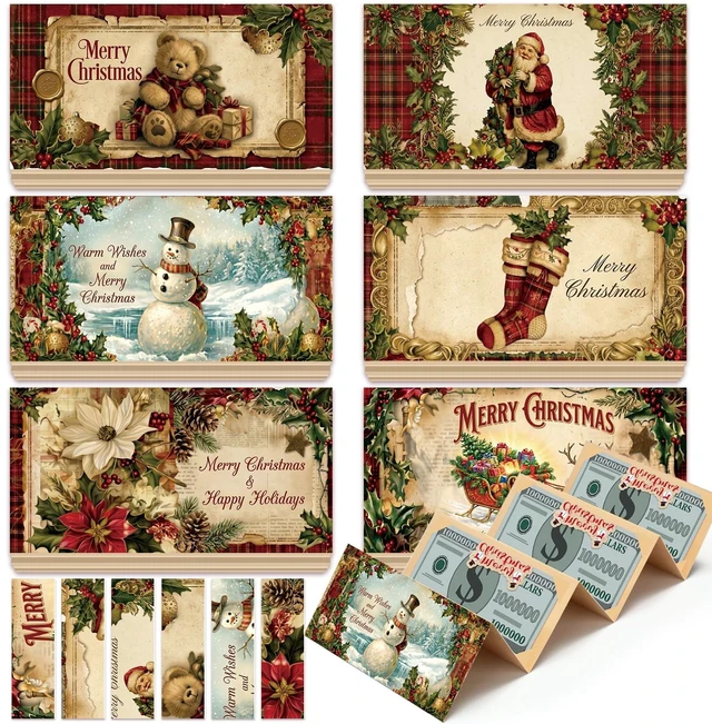 Main image of 6 Pcs Vintage Christmas Money Holders for Cash Gift Card Book | Christmas Money Cards Booklet with Envelopes, Santa Cash Gift Holders 6 Slots, for Xmas Adults Holiday Party Supplies