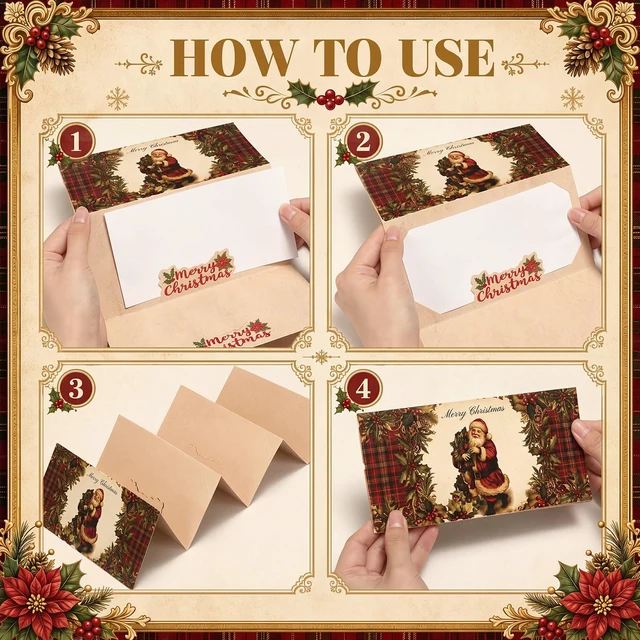 Alt view image 6 of 7 - 6 Pcs Vintage Christmas Money Holders for Cash Gift Card Book | Christmas Money Cards Booklet with Envelopes, Santa Cash Gift Holders 6 Slots, for Xmas Adults Holiday Party Supplies