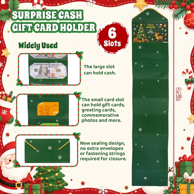 Alt view image 4 of 6 - New 6Pcs Christmas Money Holders for Cash & Gift Card Holders | Christmas Cash Gift Envelopes 6 Slots, Self-sealing Design, No Extra Envelope Surprise Gifts Card Cash Holders Xmas Party