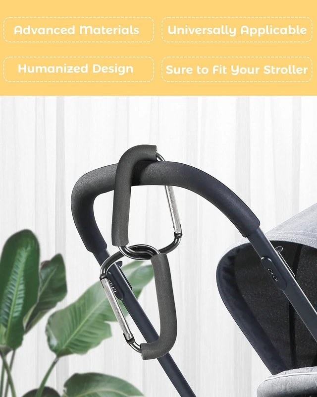 Alt view image 2 of 7 - Stroller Hooks, 6.3" Large Stroller Clip, 2 Pack Stroller Hooks for Hanging Bags and Shopping, Stroller Accessories for Mommy, Large Carabiner