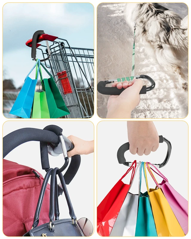 Alt view image 5 of 7 - Stroller Hooks, 6.3" Large Stroller Clip, 2 Pack Stroller Hooks for Hanging Bags and Shopping, Stroller Accessories for Mommy, Large Carabiner