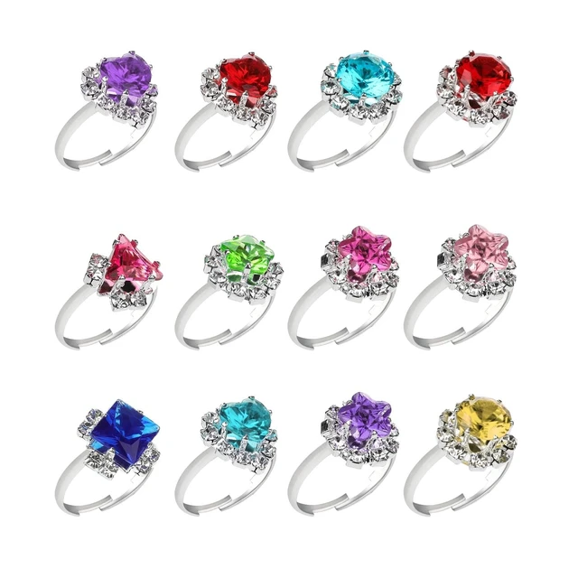 Alt view image 2 of 6 - 12 pcs Girls Crystal Adjustable Rings, Princess Jewelry Finger Rings with Heart Shape Box, Girl Pretend Play and Dress up Rings for Children Kids Little Girls - Random