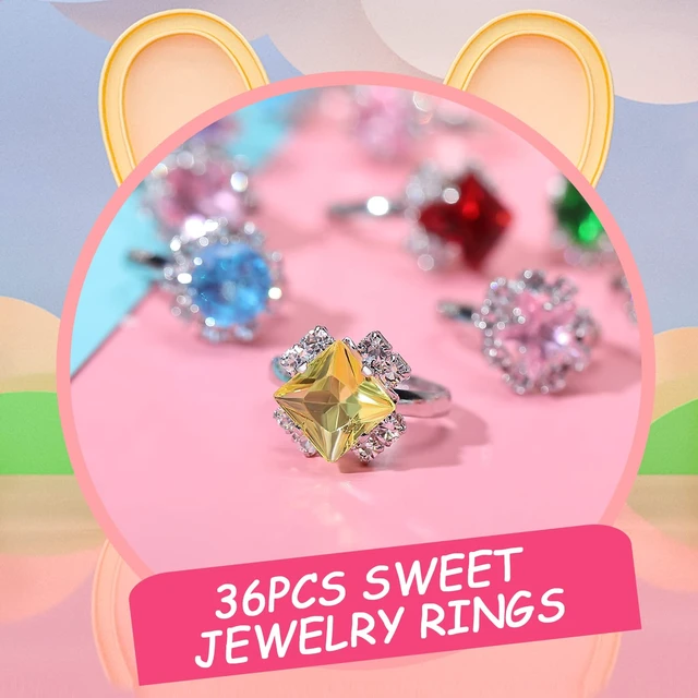 Alt view image 2 of 6 - Jewel Rings for Kids 24pc Adjustable No duplication Girl Pretend Play and Dress Up Rings