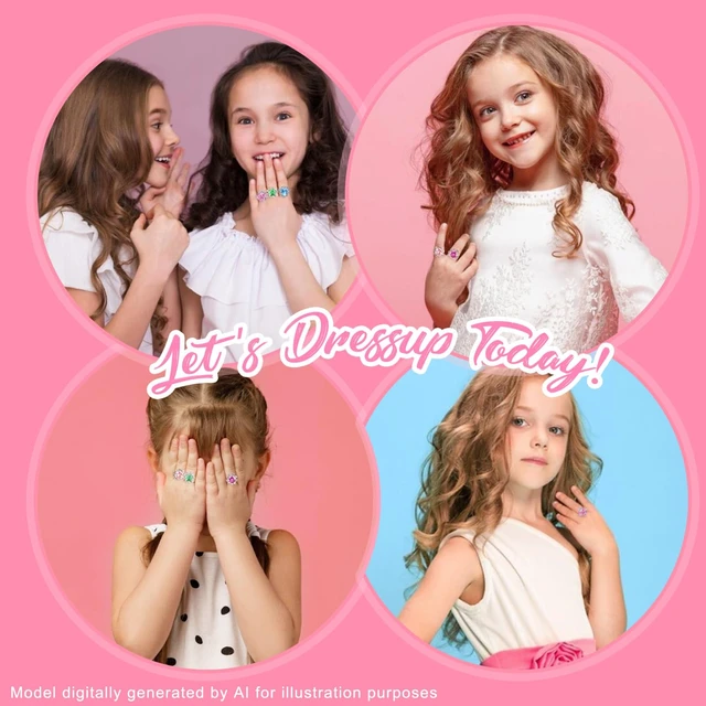 Alt view image 4 of 6 - Jewel Rings for Kids 24pc Adjustable No duplication Girl Pretend Play and Dress Up Rings