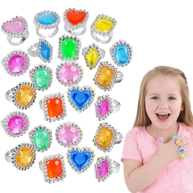 Alt view image 4 of 5 - 24-Pack Colorful Plastic Jewel Ring Adjustable Fake Rings Princess Rings Jewelry for Bridal Shower Girls Dress Accessories 1" Inch