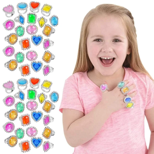 Alt view image 5 of 5 - 24-Pack Colorful Plastic Jewel Ring Adjustable Fake Rings Princess Rings Jewelry for Bridal Shower Girls Dress Accessories 1" Inch