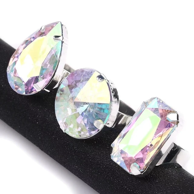 Alt view image 3 of 4 - Oversized Crystal Rhinestone Statement Cocktail Ring Set For Women Multi Shape Adjustable Band Chunky Fashion Jewelry Silver Tone For Women Party (Colorful)