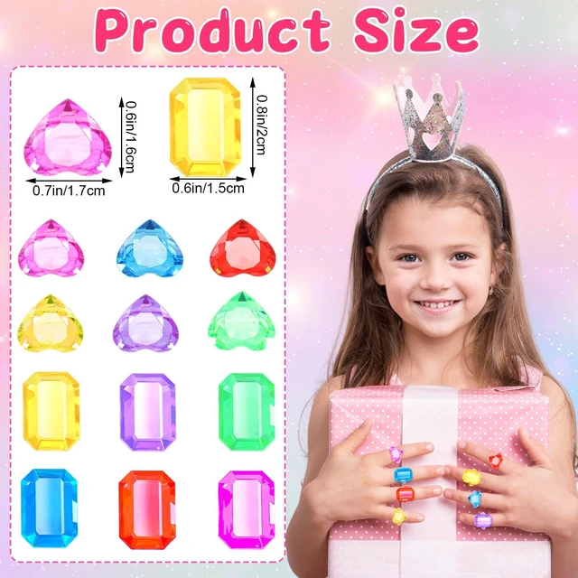 Alt view image 2 of 7 - 120Pcs Acrylic Gem Rings Colorful Princess Birthday Party Favors | Safe Smooth Acrylic, Adjustable Easy Wear, 120Pack Vibrant Jewel Assortment, Princess Dress Up Goodie Bag Filler