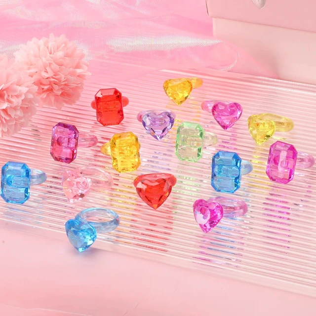 Alt view image 3 of 7 - 120Pcs Acrylic Gem Rings Colorful Princess Birthday Party Favors | Safe Smooth Acrylic, Adjustable Easy Wear, 120Pack Vibrant Jewel Assortment, Princess Dress Up Goodie Bag Filler