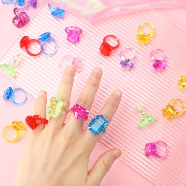 Alt view image 4 of 7 - 120Pcs Acrylic Gem Rings Colorful Princess Birthday Party Favors | Safe Smooth Acrylic, Adjustable Easy Wear, 120Pack Vibrant Jewel Assortment, Princess Dress Up Goodie Bag Filler