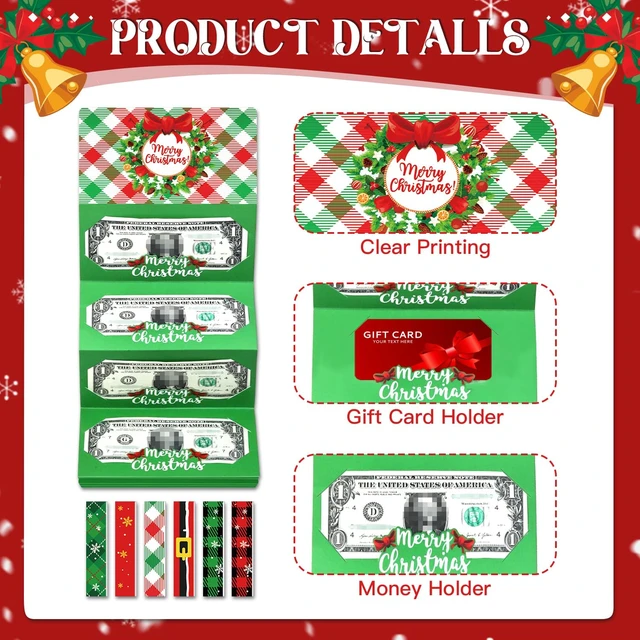 Alt view image 2 of 7 - 6Pcs Christmas Money Holders Cards Booklet for Christmas Cash Gifts | 6-Slot each Bill & Gift Card Holder for Xmas Gifts, Xmas Money Holder for Cash Gift Ideas