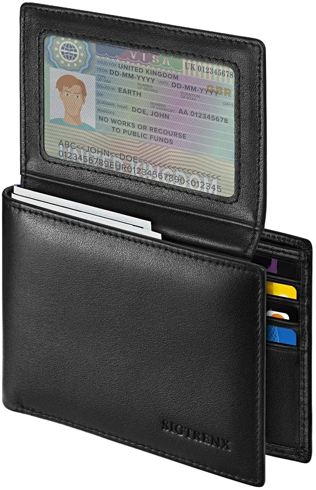 Main image of Leather Wallets for Men, Genuine Leather Mens Wallet Bifold Rfid Blocking with 2 ID Windows (Black)