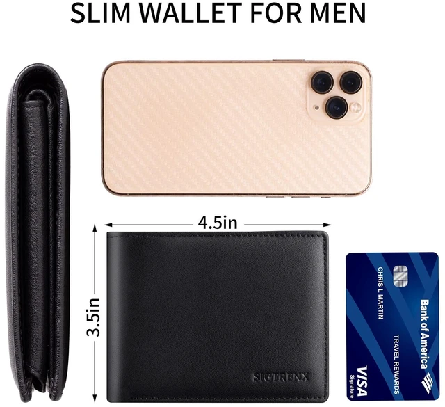 Alt view image 6 of 6 - Leather Wallets for Men, Genuine Leather Mens Wallet Bifold Rfid Blocking with 2 ID Windows (Black)
