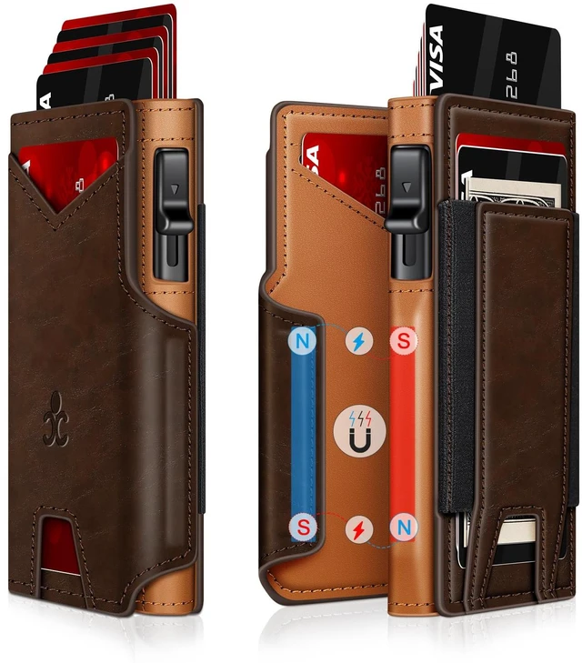 Main image of Wallet for Men Wallet with Slim Pop Up Card Holder 9-13 Cards, Bifold Minimalist Smart Wallet RFID Blocking Credit Card Holder with ID Window & Stretchable Cash Slot Compact Metal Aluminum Card Case