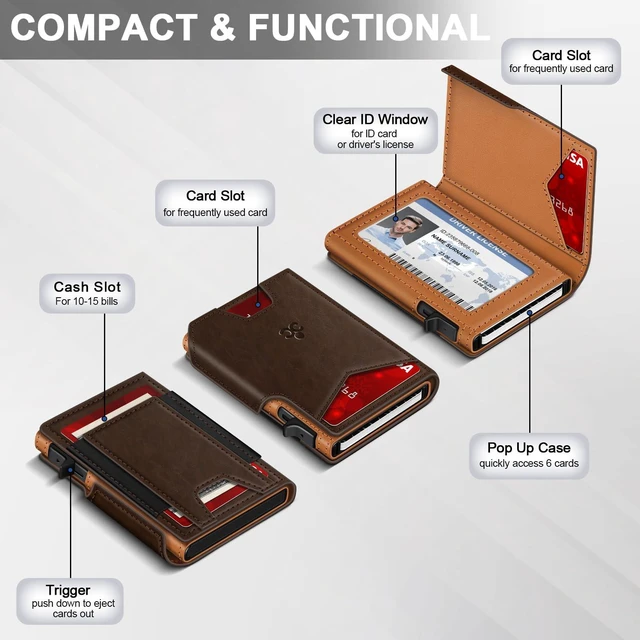 Alt view image 5 of 7 - Wallet for Men Wallet with Slim Pop Up Card Holder 9-13 Cards, Bifold Minimalist Smart Wallet RFID Blocking Credit Card Holder with ID Window & Stretchable Cash Slot Compact Metal Aluminum Card Case