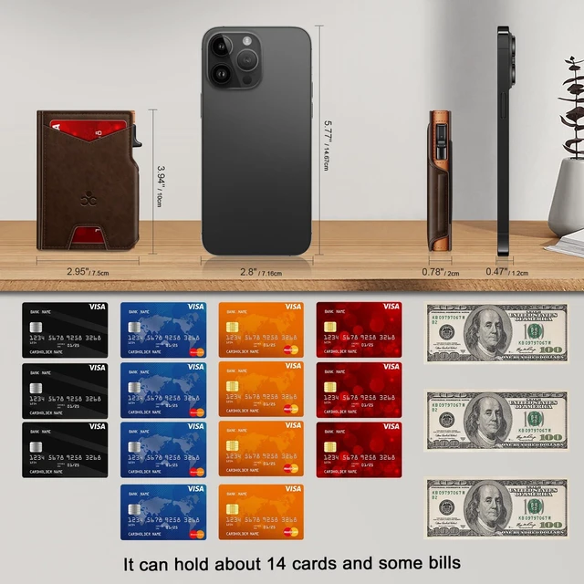 Alt view image 6 of 7 - Wallet for Men Wallet with Slim Pop Up Card Holder 9-13 Cards, Bifold Minimalist Smart Wallet RFID Blocking Credit Card Holder with ID Window & Stretchable Cash Slot Compact Metal Aluminum Card Case